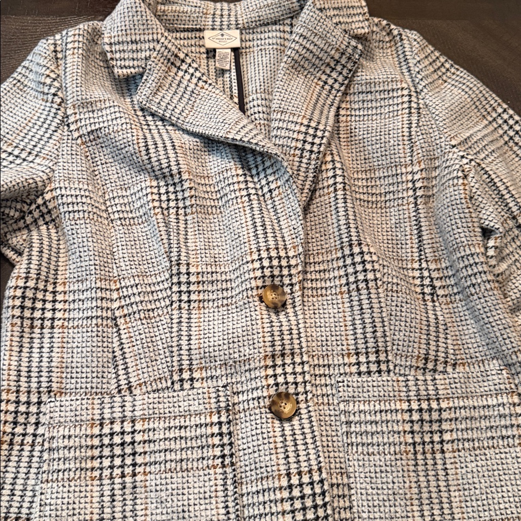 St. John's Bay Gray And Tan Plaid Women's Blazer